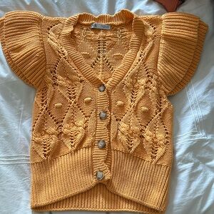 Zara orange sweater button up top
